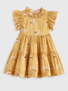 Quince 100% Cotton Poplin Ruffle Sleeve Dress; Size 3T